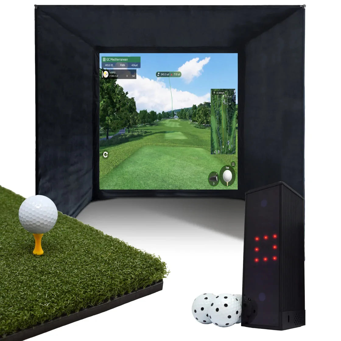 BUILD YOUR OWN ENCLOSURE BUNDLE SIM 5 - (9'10 x 9'10 x 9'10 ft 3 x 3 x 3 m) Tee Turf SQUARE GOLF - LAUNCH MONITOR